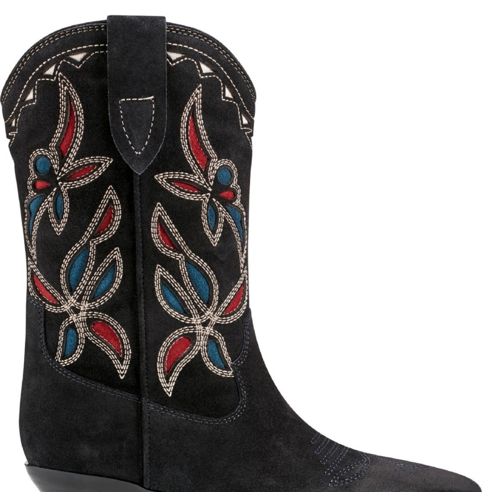 Marc Fisher Western Leather Dark Blue  Suede Ankle Booties - Picture 12 of 13